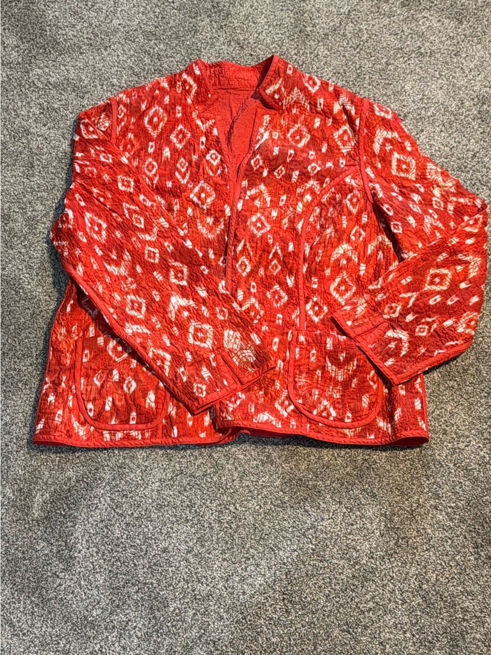 Chico's Red Reversible Printed Quilted Blazer Jacket